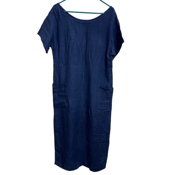 Christy Dawn Seaton Navy 100% Linen Maxi Dress XS/S Oversized Sustainable Boho‎ - Picture 3 of 4